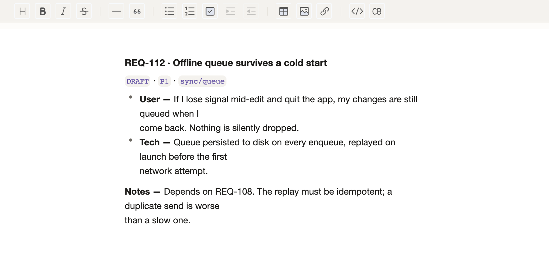 A requirement, rendered.