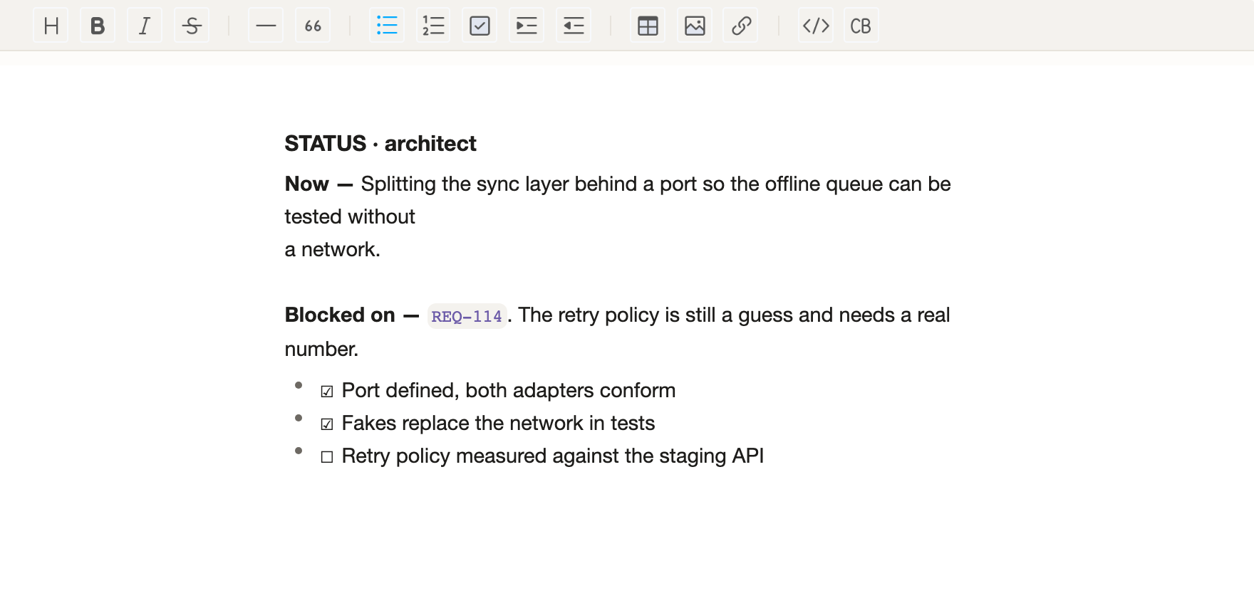 An agent status file, rendered.